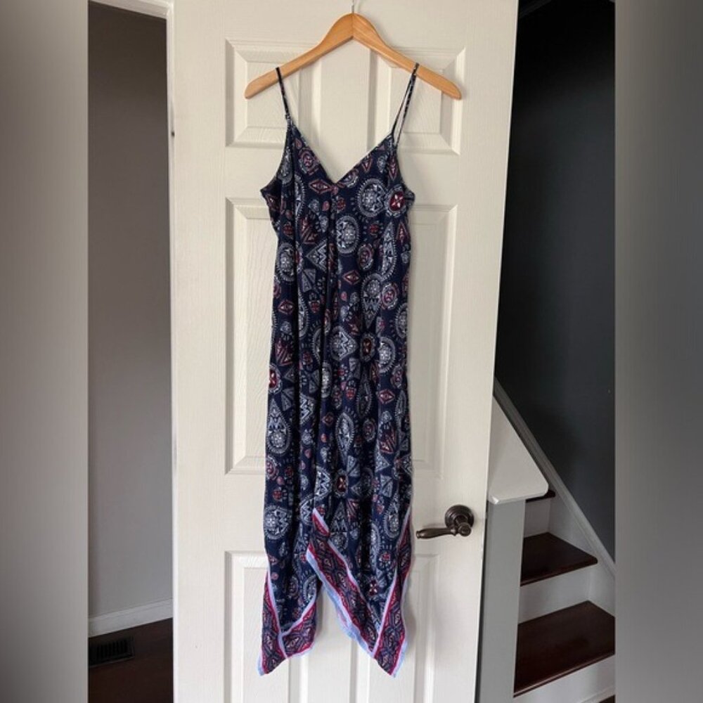 a.n.a Boho Paisley Handkerchief Hem Maxi Dress Blue Red Large